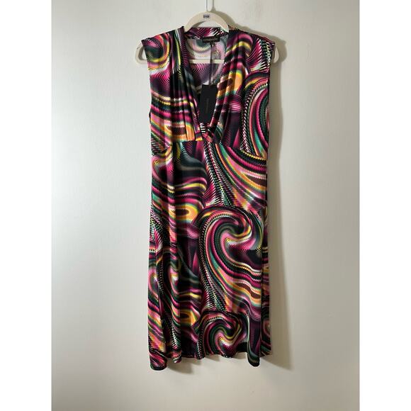 NWT Conquista Sleeveless Multi-colored Disco Patterned Midi Dress Sz 46/18 - Picture 1 of 4